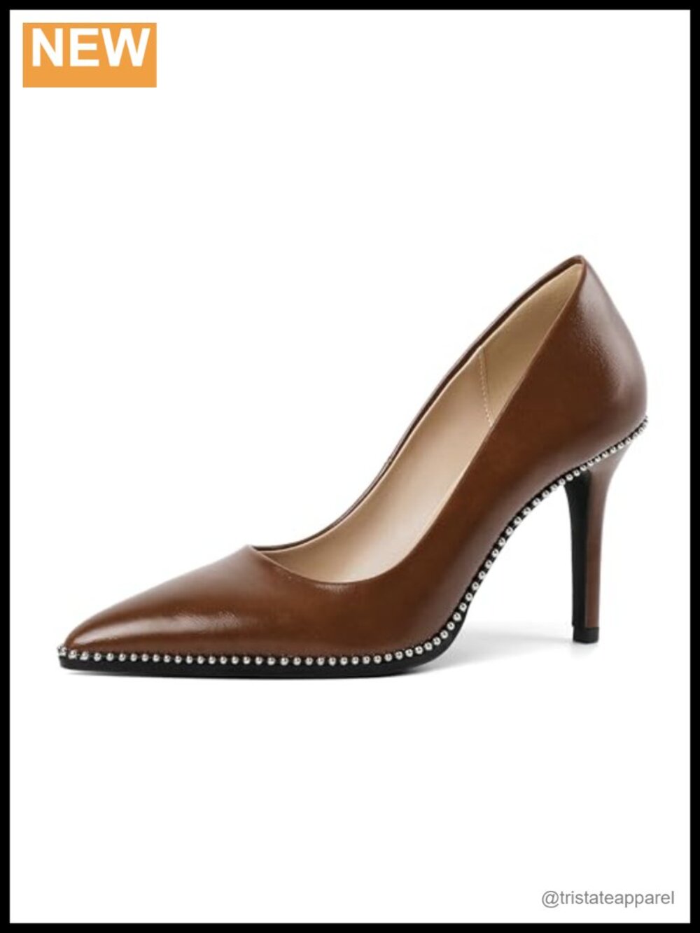 Women's Pointed Toe Stiletto Heels Beaded Slip-On Pumps Dress Shoes